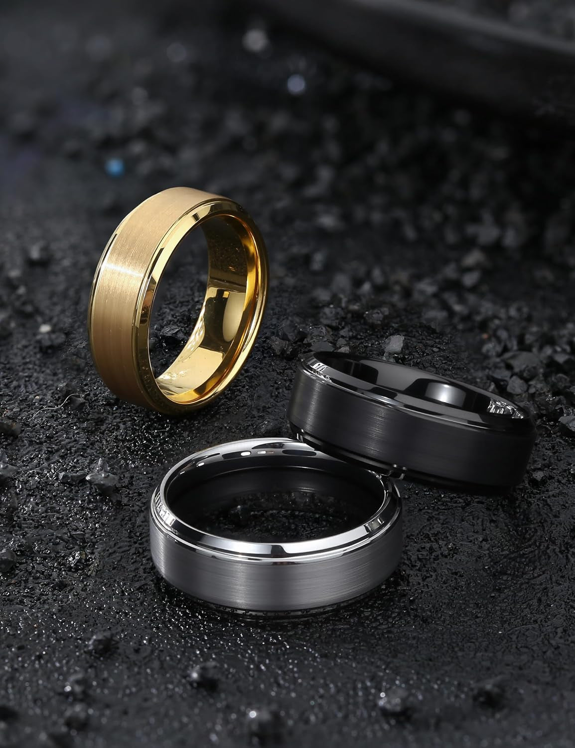 CASSIECA Anillo Hombre Tungsteno Anillo Para Hombre Negr/Plata/Oro 8MM Anillos De Compromiso Promesa Boda Superficie Mmate Borde Pulido Tallas 52-72