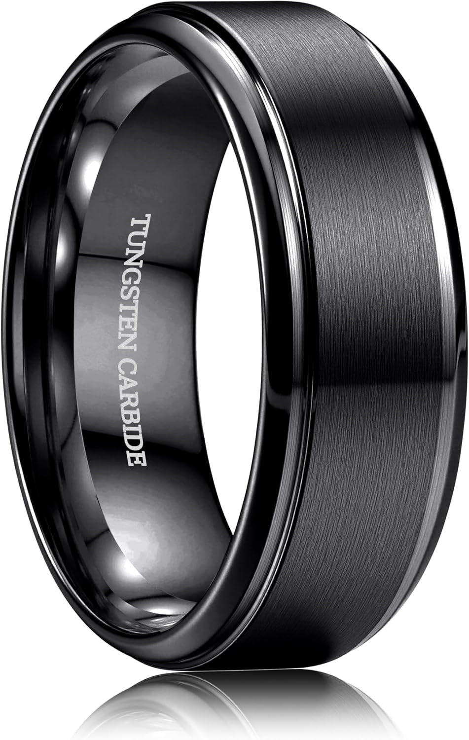CASSIECA Anillo Hombre Tungsteno Anillo Para Hombre Negr/Plata/Oro 8MM Anillos De Compromiso Promesa Boda Superficie Mmate Borde Pulido Tallas 52-72