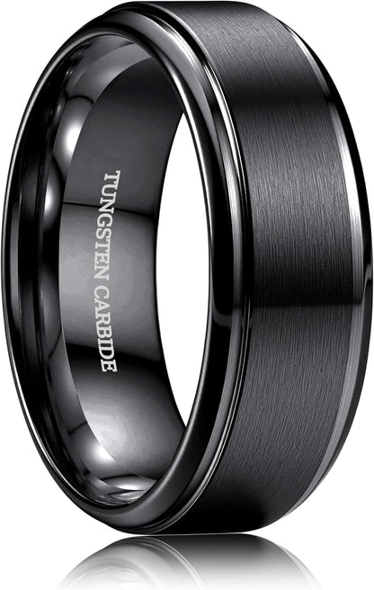 CASSIECA Anillo Hombre Tungsteno Anillo Para Hombre Negr/Plata/Oro 8MM Anillos De Compromiso Promesa Boda Superficie Mmate Borde Pulido Tallas 52-72