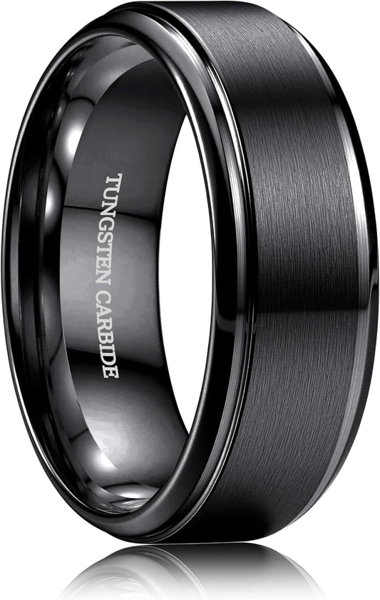 CASSIECA Anillo Hombre Tungsteno Anillo Para Hombre Negr/Plata/Oro 8MM Anillos De Compromiso Promesa Boda Superficie Mmate Borde Pulido Tallas 52-72