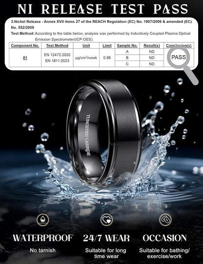 CASSIECA Anillo Hombre Tungsteno Anillo Para Hombre Negr/Plata/Oro 8MM Anillos De Compromiso Promesa Boda Superficie Mmate Borde Pulido Tallas 52-72