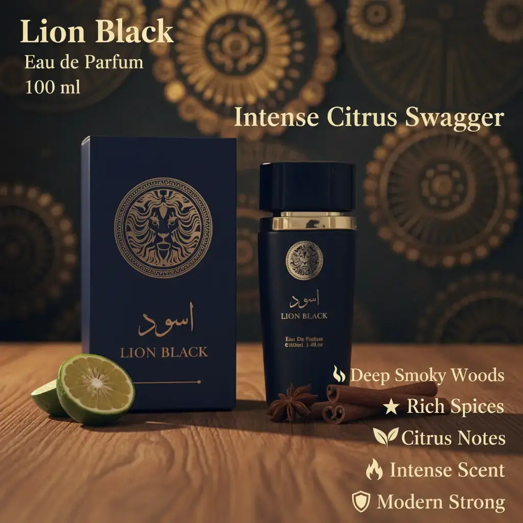 Lion Black Eau De Parfum for Men, 100Ml/3.4 Fl.Oz Masculine Fragrance with Deep Smoky Woods, Rich Spices & Citrus Notes, Intense Scent for the Modern Strong