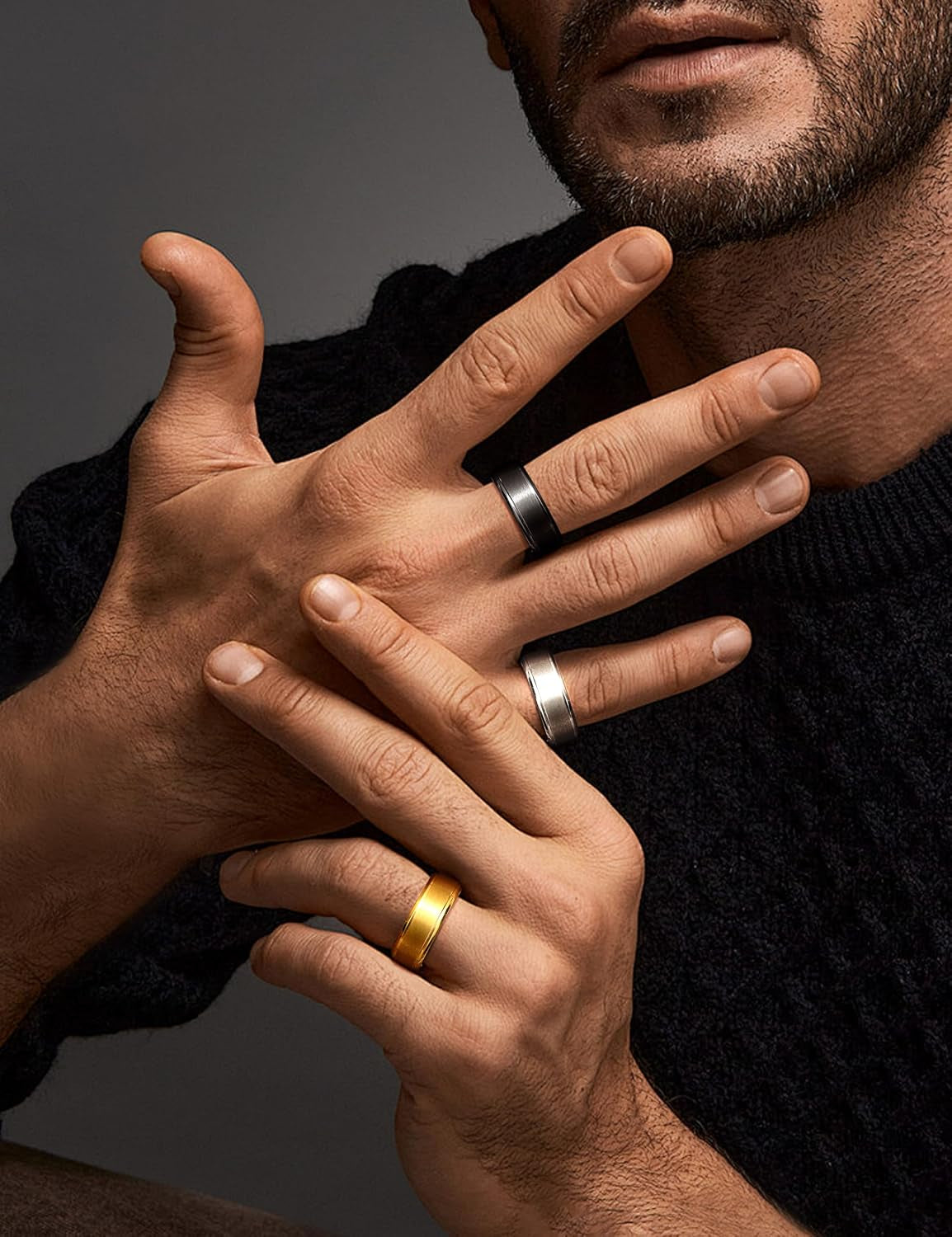 CASSIECA Anillo Hombre Tungsteno Anillo Para Hombre Negr/Plata/Oro 8MM Anillos De Compromiso Promesa Boda Superficie Mmate Borde Pulido Tallas 52-72